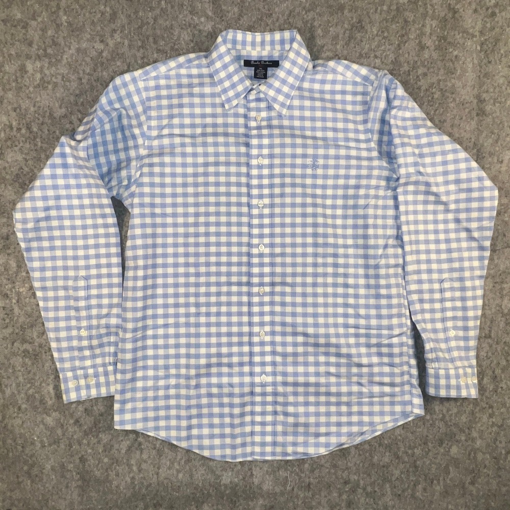 Brooks Brothers Fleece Men's XL Blue Gingham Non-Iron Supima Cotton Shirt